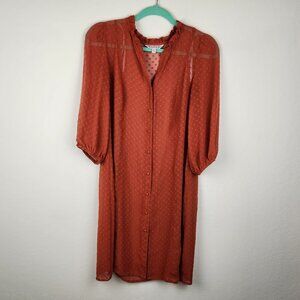 Nanette Nanette Lepore Swiss Dot 3/4 Sleeve Button Front Midi Dress sz 12